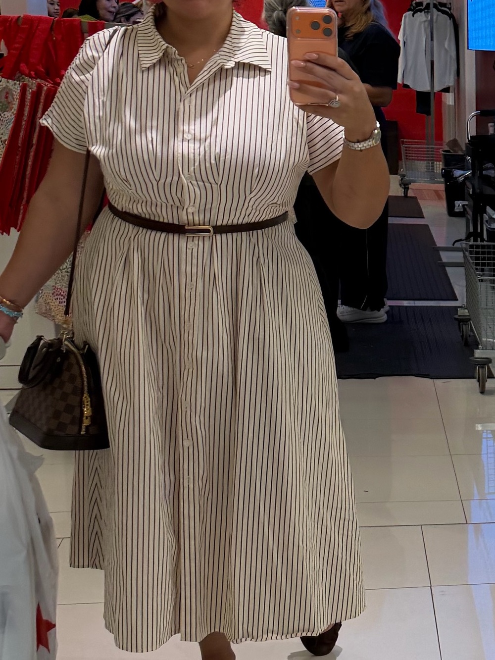 Striped Button-Front Midi Dress in Cream and Beige
